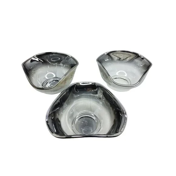 vintage 1960s elegant set of 3 dorothy thorpe style silver fade glass bowls - Picture 6 of 7